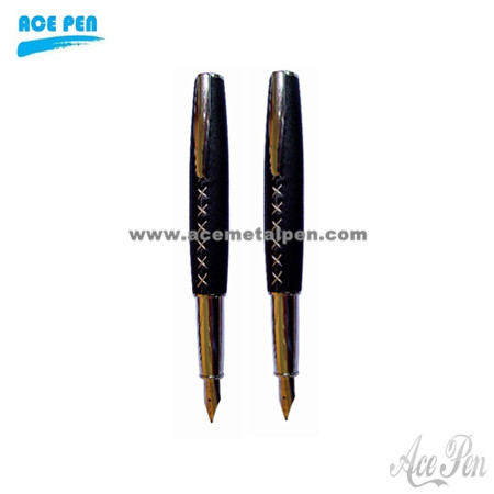 Popular Learther Fountain Pen and roller ball pen set with stitches tube