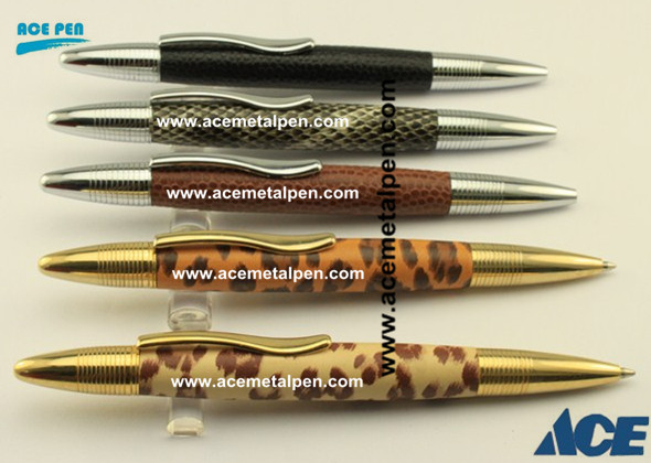 PU leather covered ball pens in Chrome and Gold plating